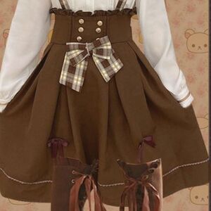 Japanese Lolita JSK Overalls Shortalls Suspender Dress Kawaii Jumper Skirt EUC
